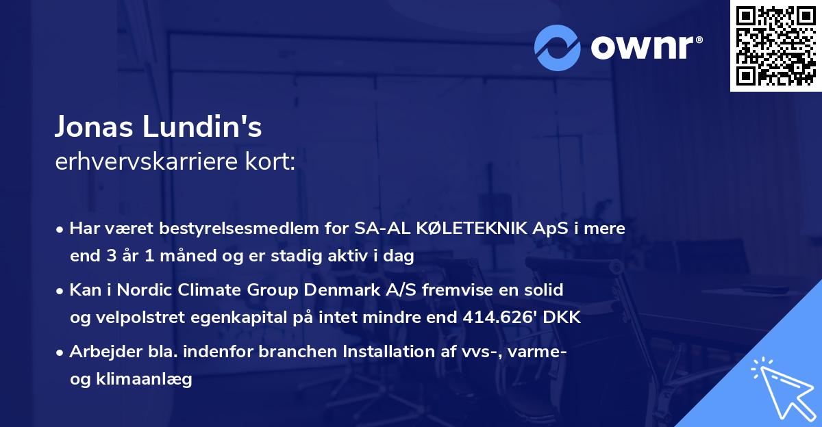 Jonas Lundin's erhvervskarriere kort