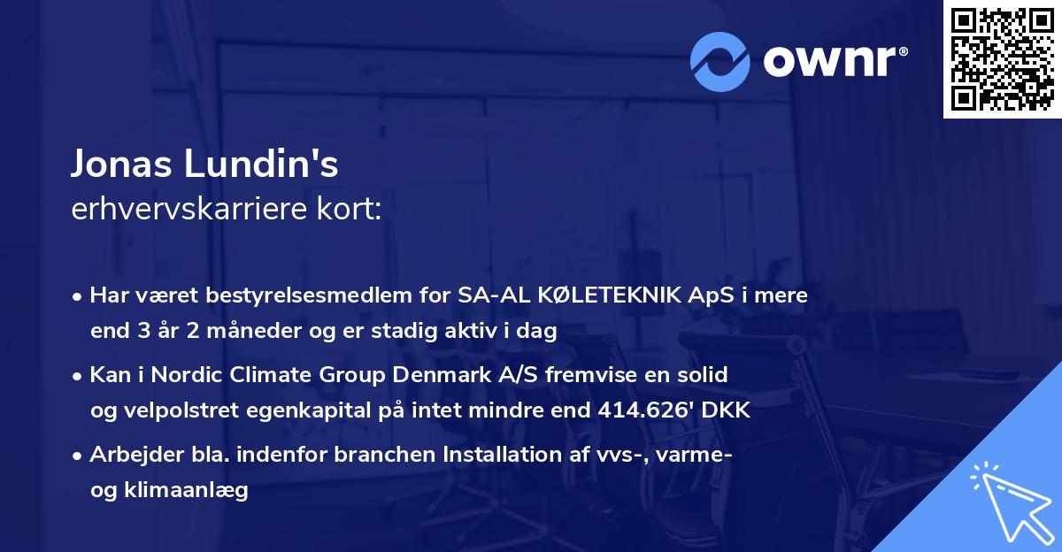 Jonas Lundin's erhvervskarriere kort