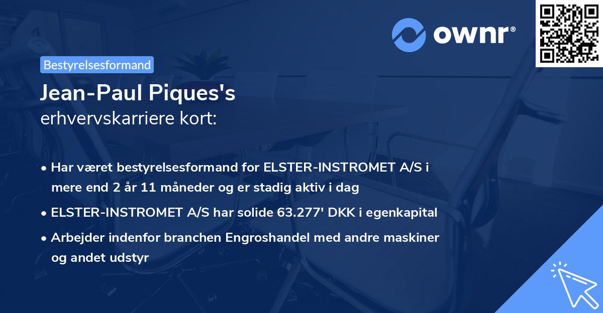 Jean-Paul Piques's erhvervskarriere kort