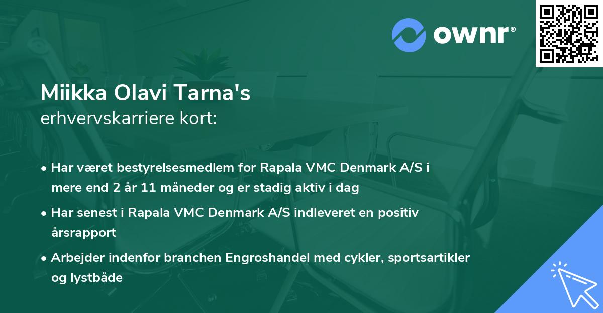Miikka Olavi Tarna's erhvervskarriere kort