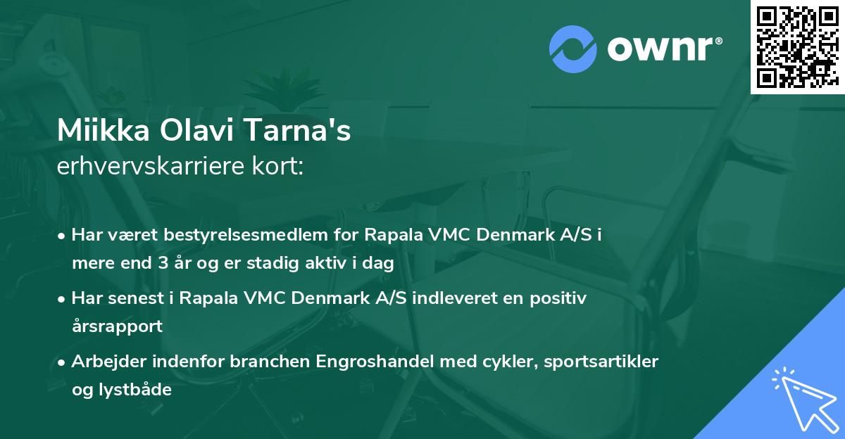 Miikka Olavi Tarna's erhvervskarriere kort