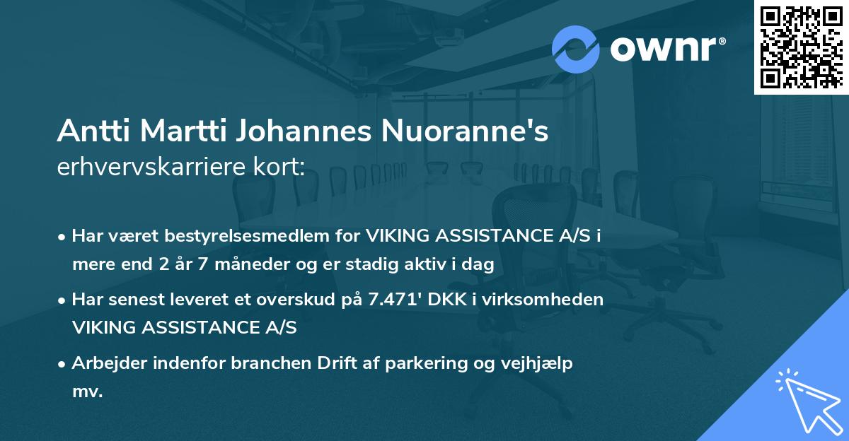 Antti Martti Johannes Nuoranne's erhvervskarriere kort