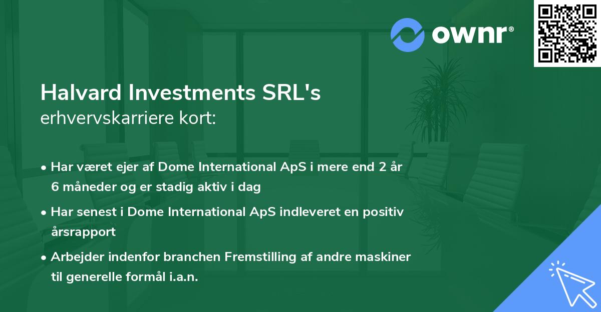 Halvard Investments SRL's erhvervskarriere kort