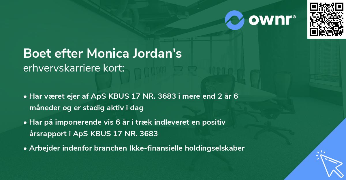 Boet efter Monica Jordan's erhvervskarriere kort