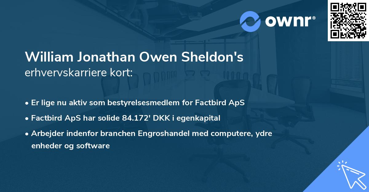 William Jonathan Owen Sheldon's erhvervskarriere kort