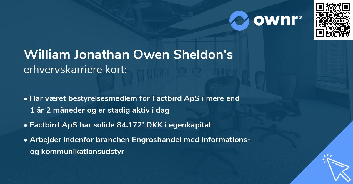 William Jonathan Owen Sheldon's erhvervskarriere kort