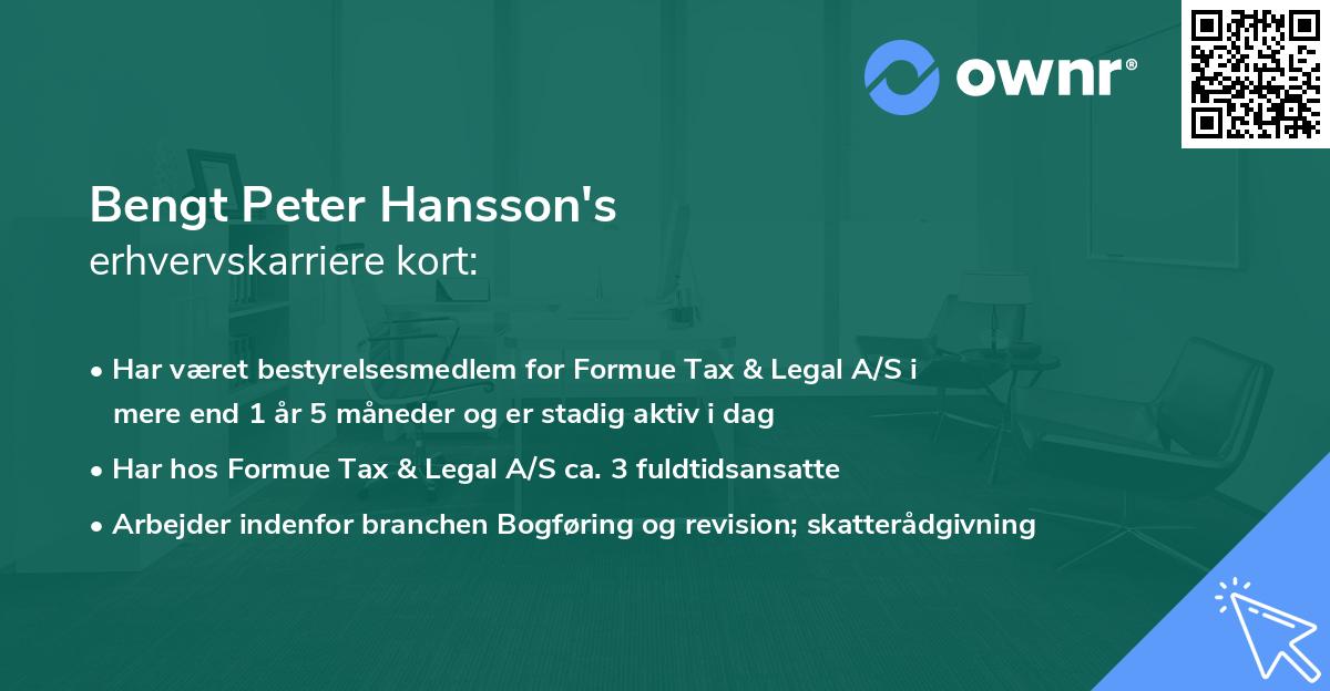 Bengt Peter Hansson's erhvervskarriere kort