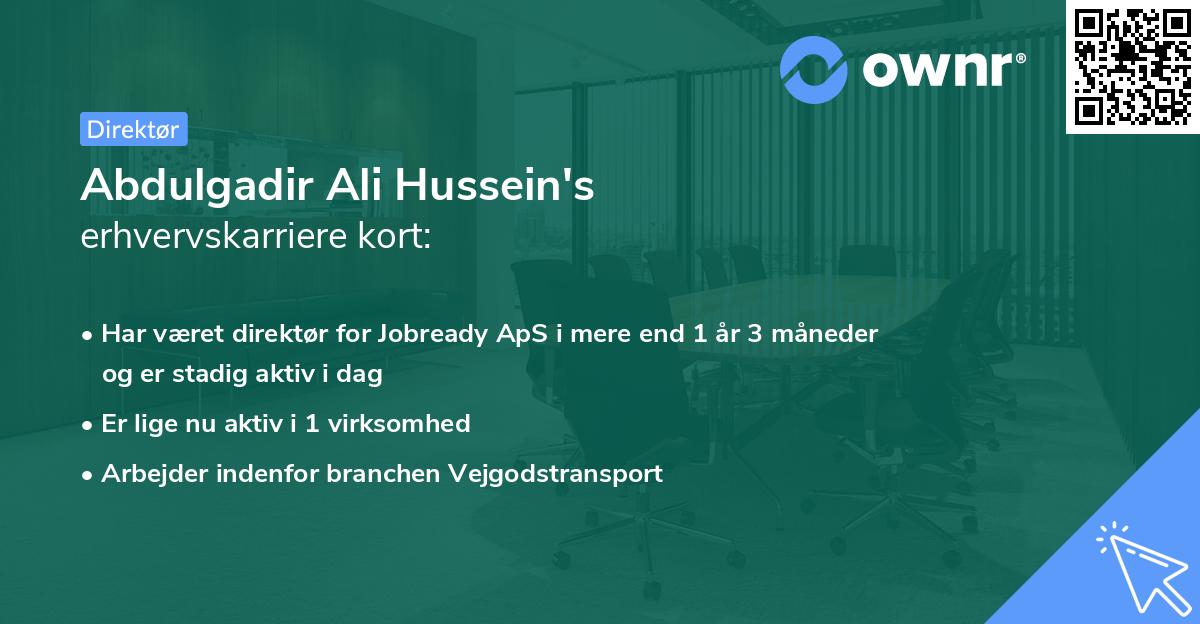 Abdulgadir Ali Hussein's erhvervskarriere kort