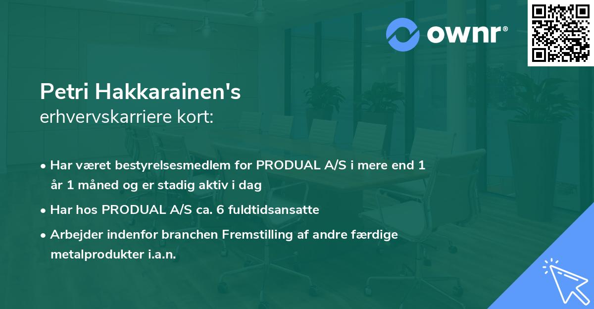 Petri Hakkarainen's erhvervskarriere kort