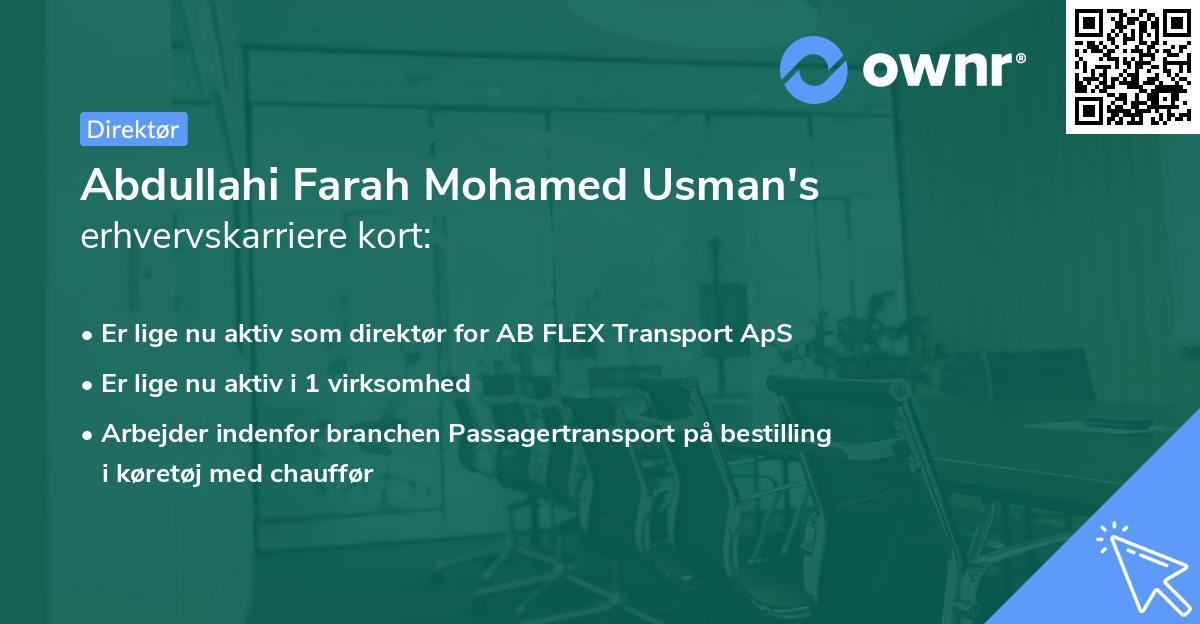 Abdullahi Farah Mohamed Usman's erhvervskarriere kort