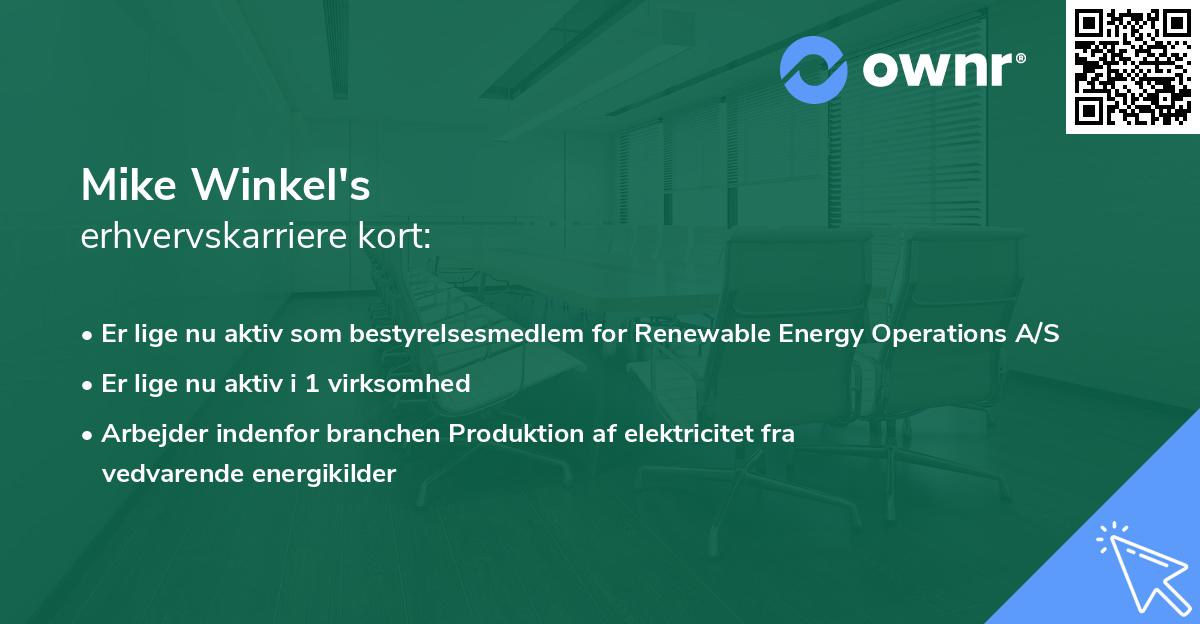 Mike Winkel's erhvervskarriere kort
