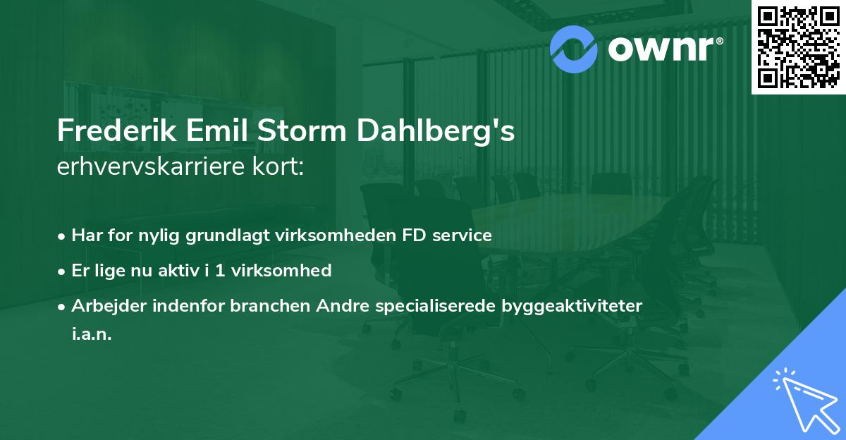 Frederik Emil Storm Dahlberg's erhvervskarriere kort