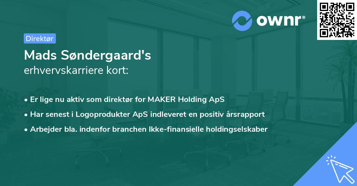 Mads Søndergaard's erhvervskarriere kort