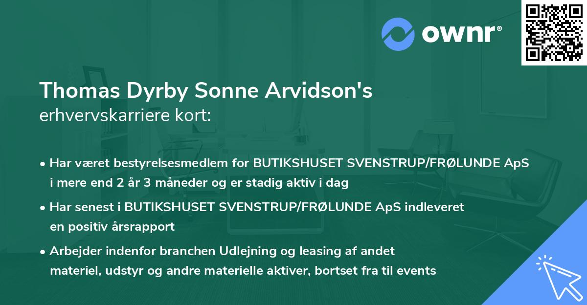 Thomas Dyrby Sonne Arvidson's erhvervskarriere kort