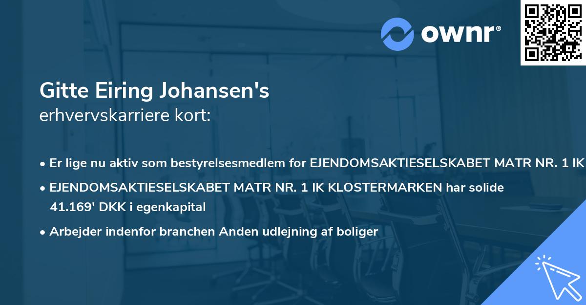 Gitte Eiring Johansen's erhvervskarriere kort