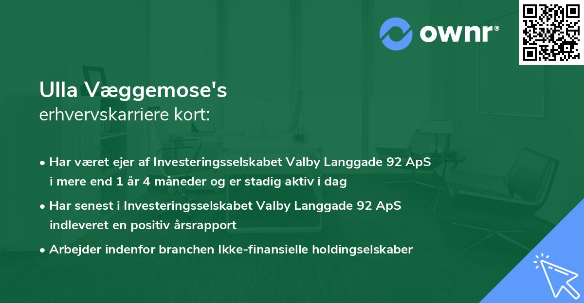 Ulla Væggemose's erhvervskarriere kort