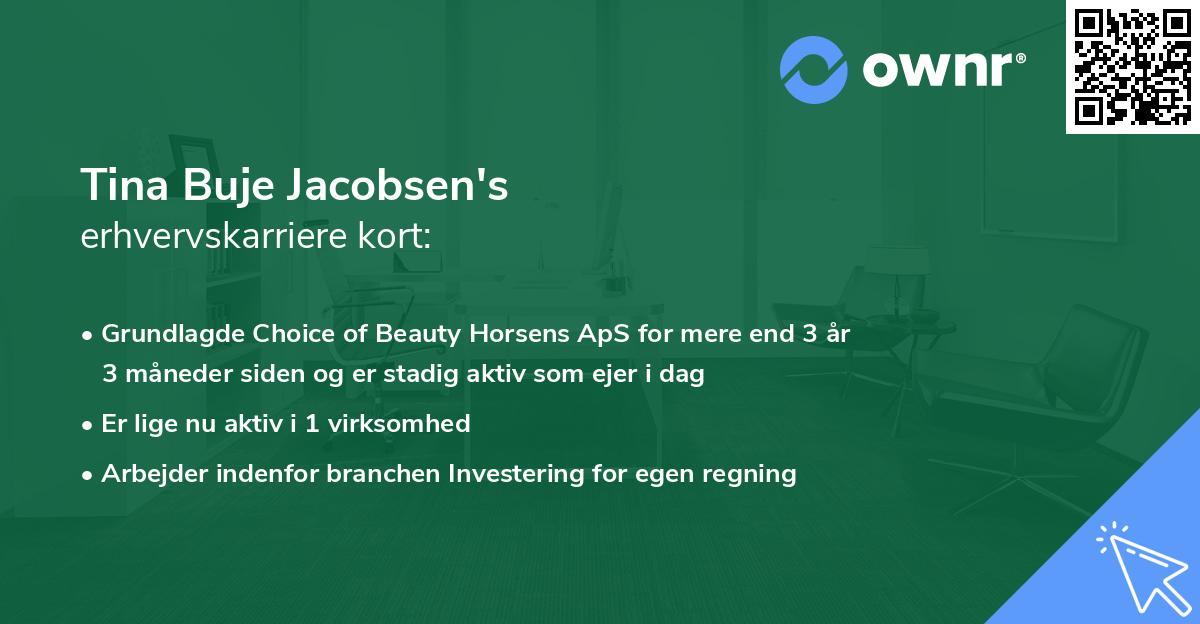 Tina Buje Jacobsen's erhvervskarriere kort