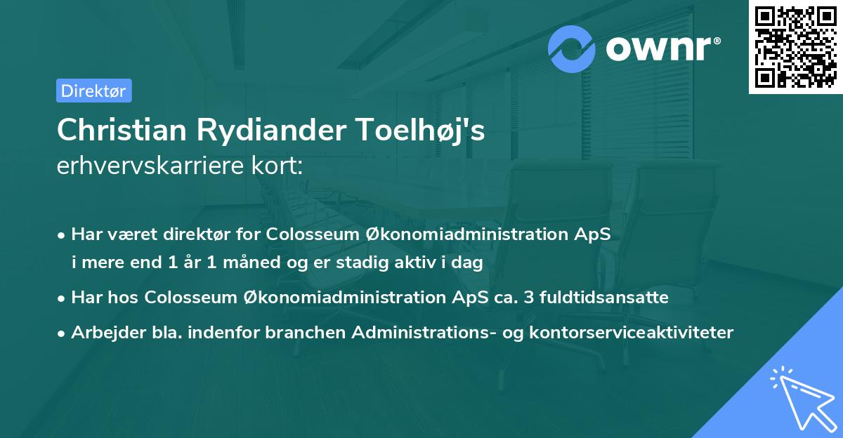 Christian Rydiander Toelhøj's erhvervskarriere kort