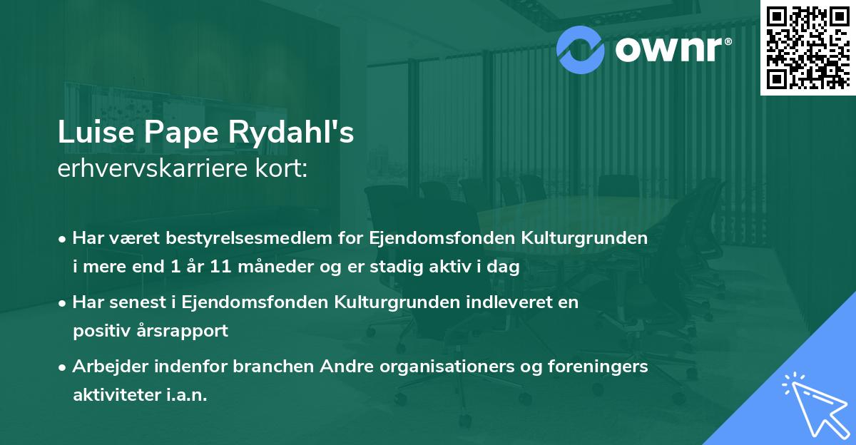 Luise Pape Rydahl's erhvervskarriere kort