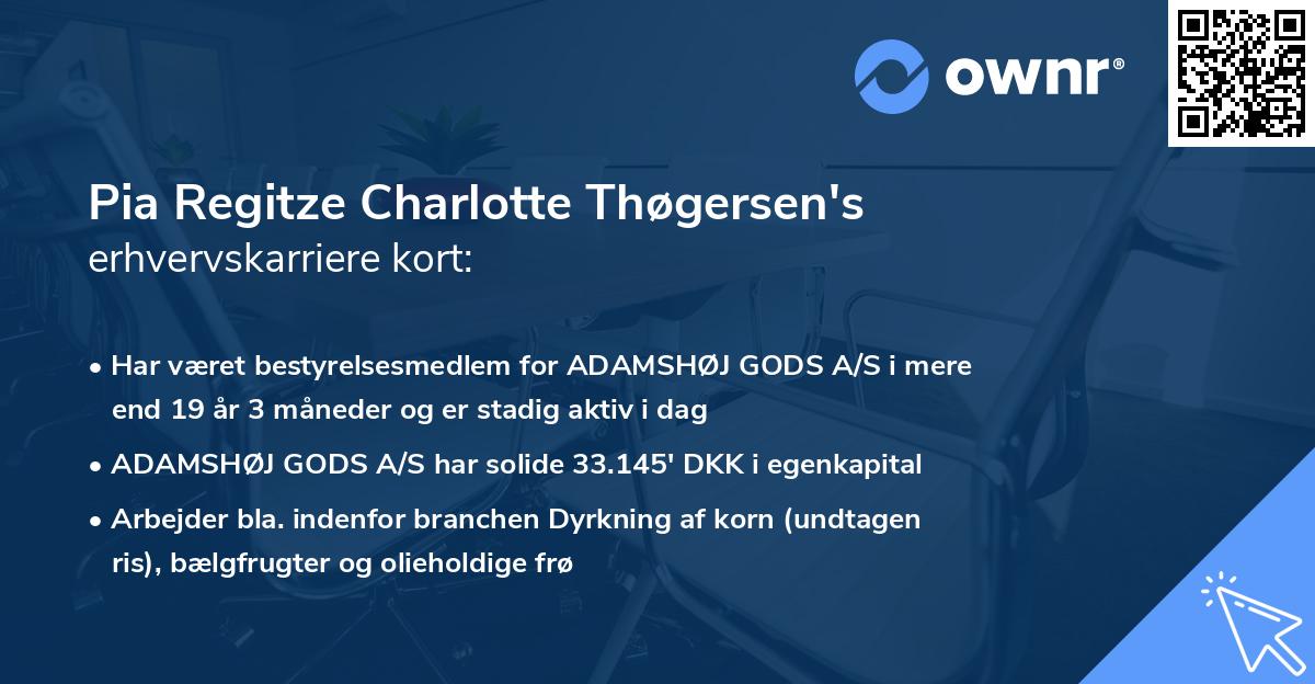 Pia Regitze Charlotte Thøgersen's erhvervskarriere kort