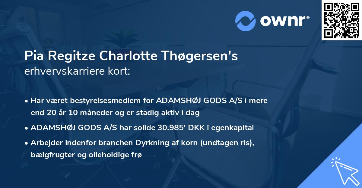 Pia Regitze Charlotte Thøgersen's erhvervskarriere kort