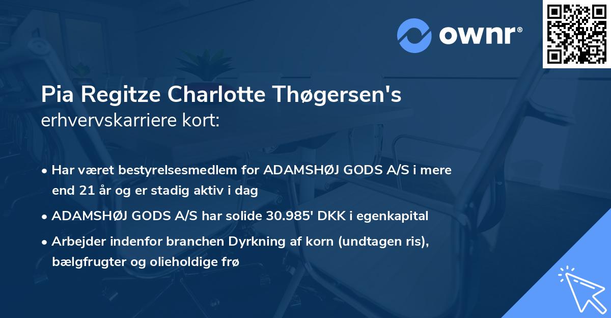 Pia Regitze Charlotte Thøgersen's erhvervskarriere kort
