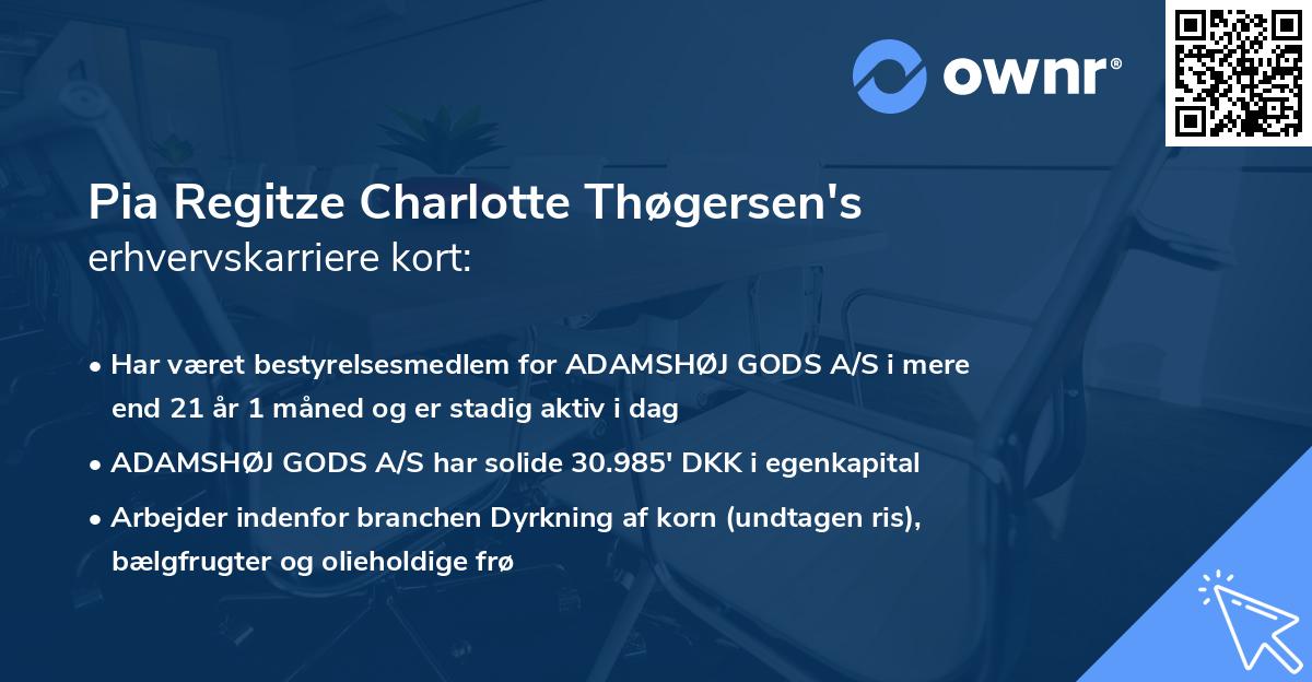 Pia Regitze Charlotte Thøgersen's erhvervskarriere kort