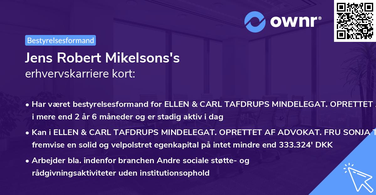 Jens Robert Mikelsons's erhvervskarriere kort
