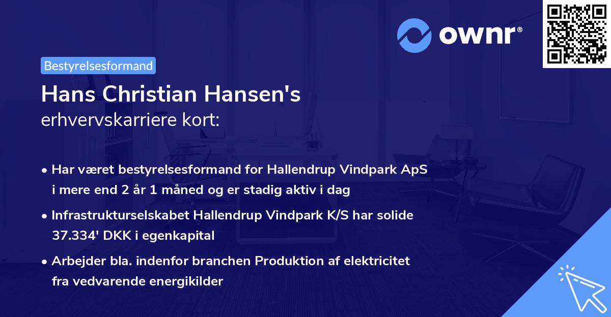 Hans Christian Hansen's erhvervskarriere kort