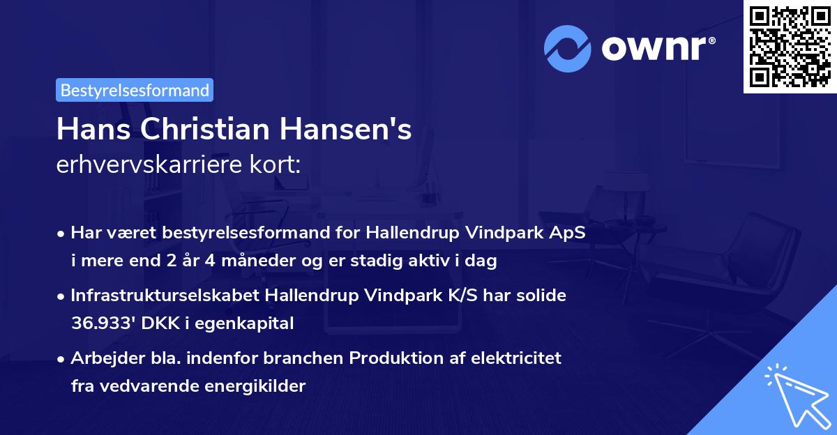 Hans Christian Hansen's erhvervskarriere kort