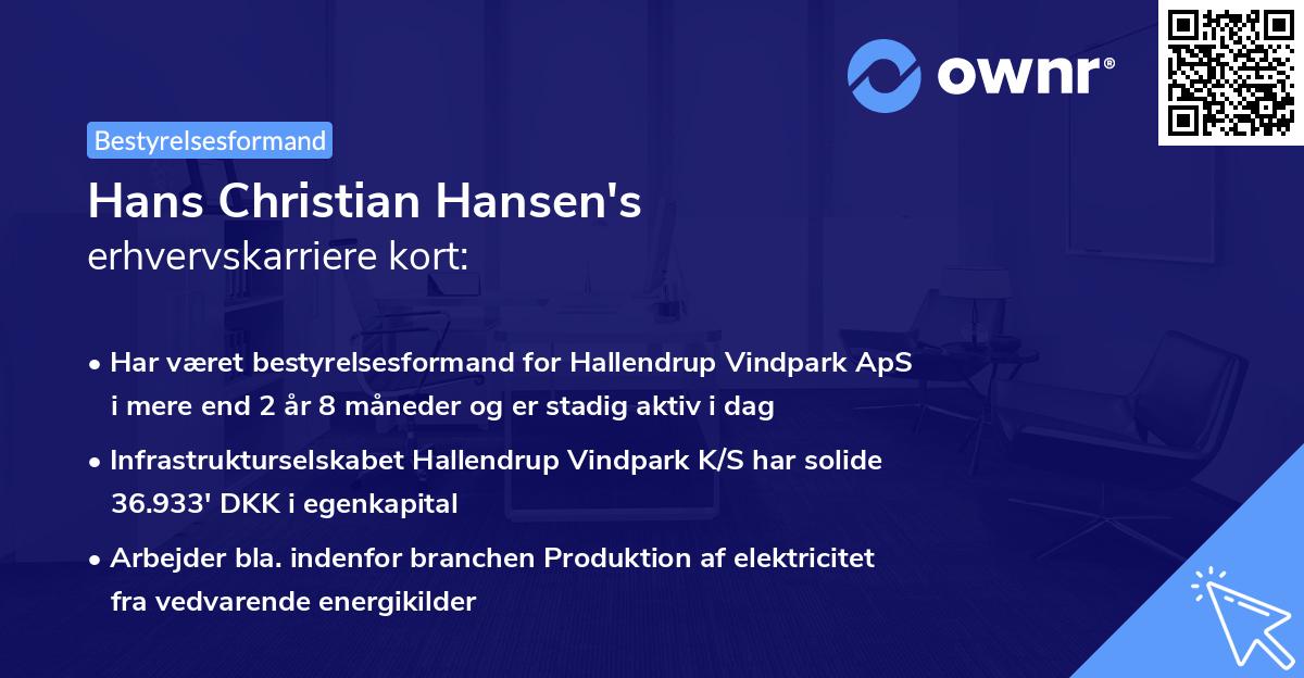 Hans Christian Hansen's erhvervskarriere kort