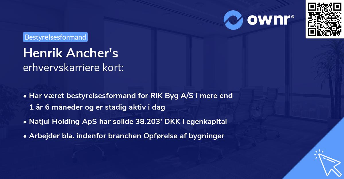 Henrik Ancher's erhvervskarriere kort