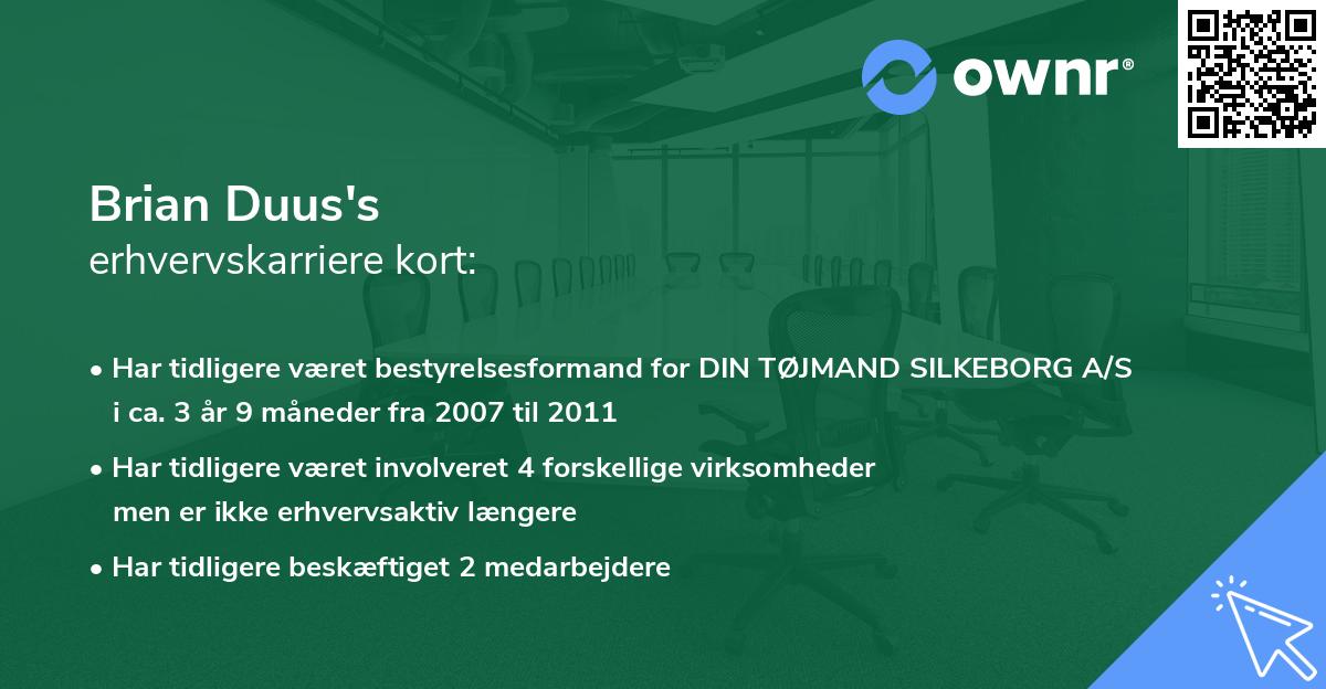 Brian Duus's erhvervskarriere kort