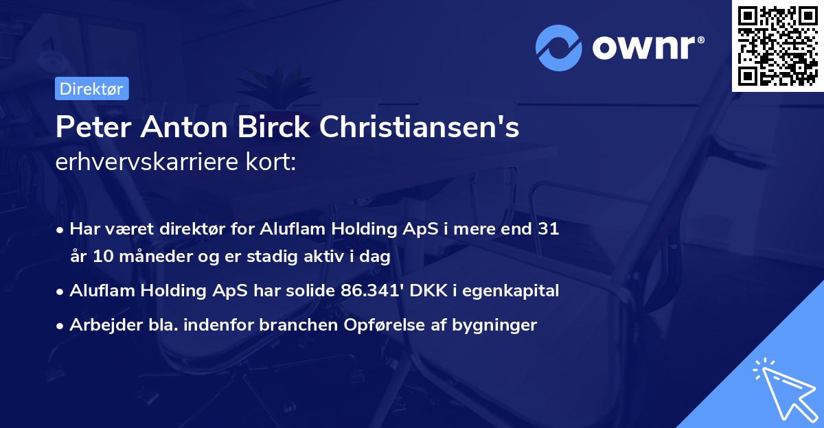 Peter Anton Birck Christiansen's erhvervskarriere kort