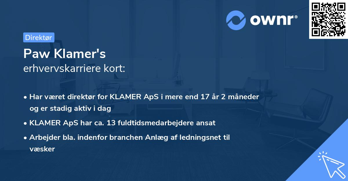Paw Klamer's erhvervskarriere kort