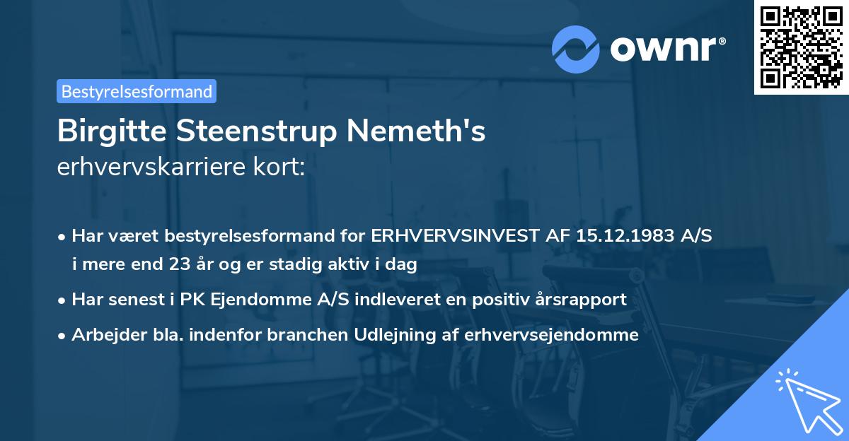 Birgitte Steenstrup Nemeth's erhvervskarriere kort