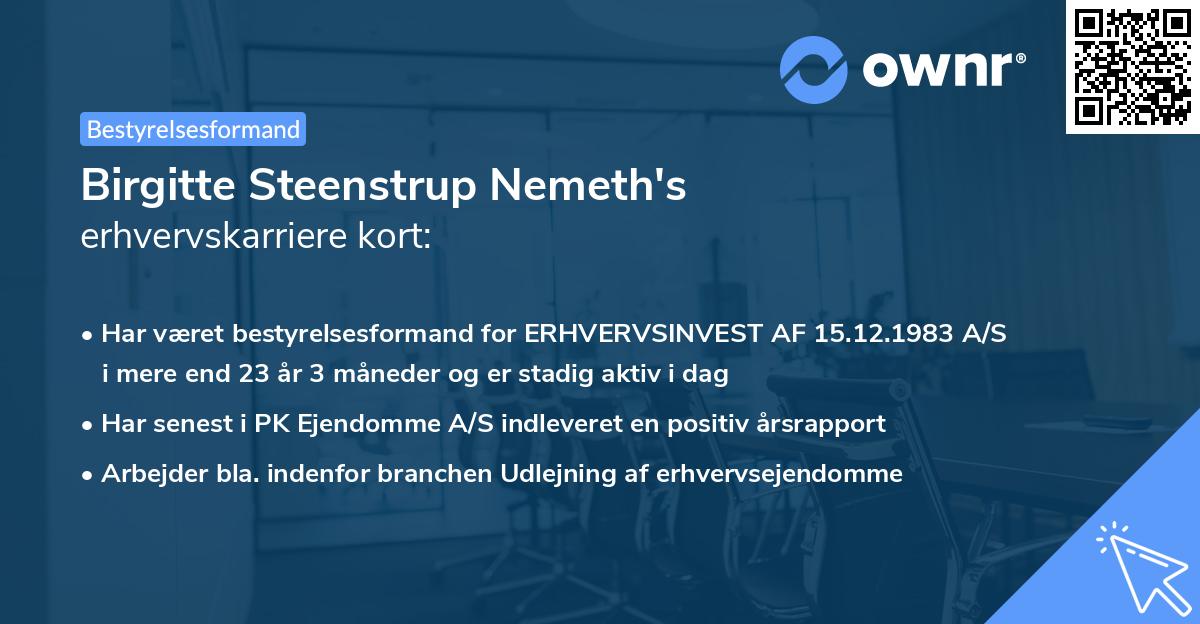 Birgitte Steenstrup Nemeth's erhvervskarriere kort