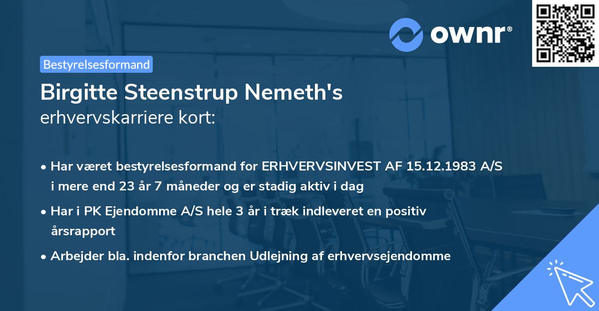Birgitte Steenstrup Nemeth's erhvervskarriere kort