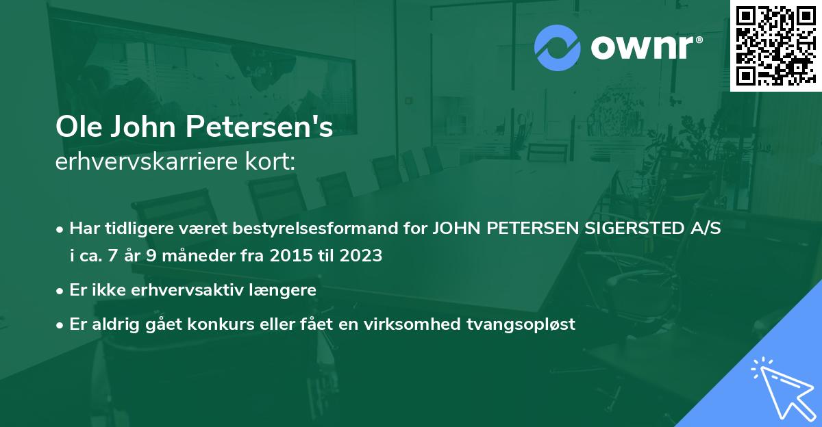 Ole John Petersen's erhvervskarriere kort
