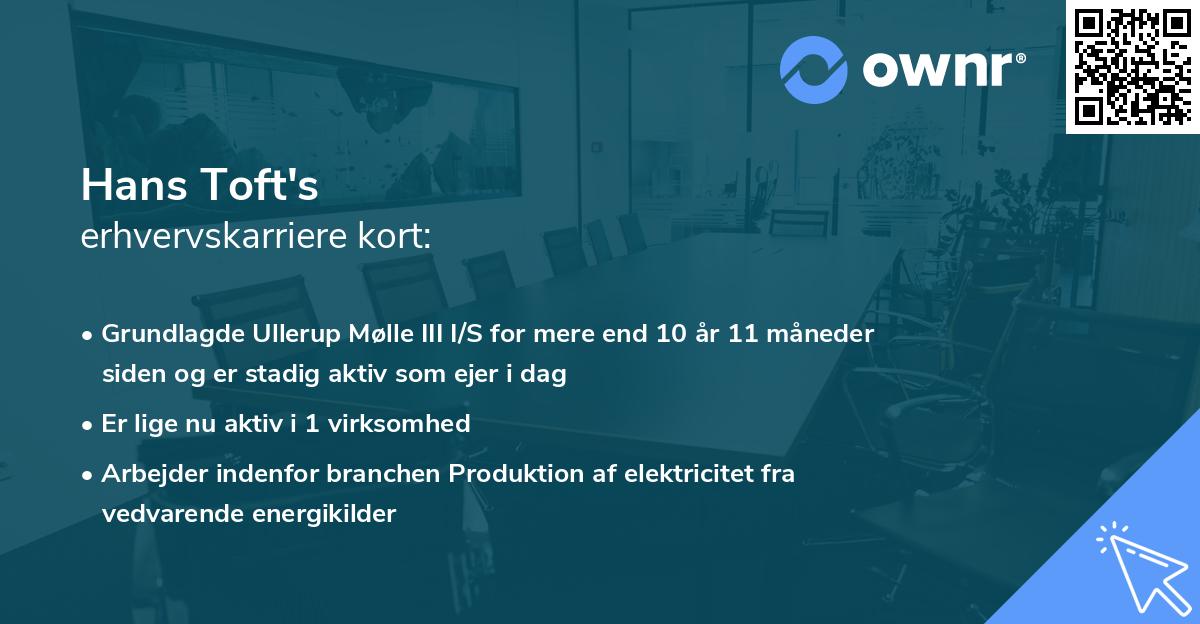 Hans Toft's erhvervskarriere kort