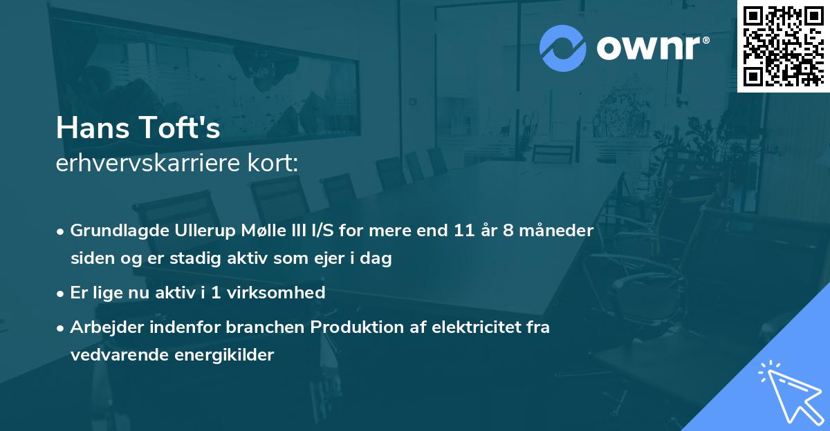 Hans Toft's erhvervskarriere kort