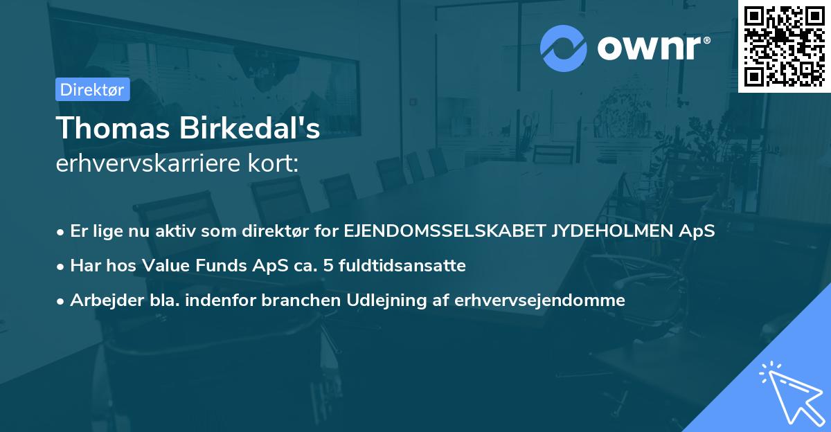 Thomas Birkedal's erhvervskarriere kort