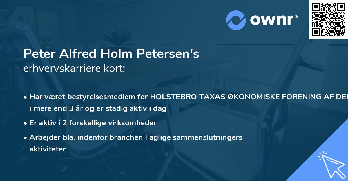 Peter Alfred Holm Petersen's erhvervskarriere kort