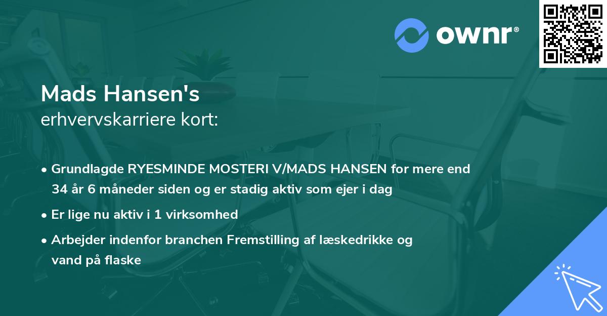 Mads Hansen's erhvervskarriere kort
