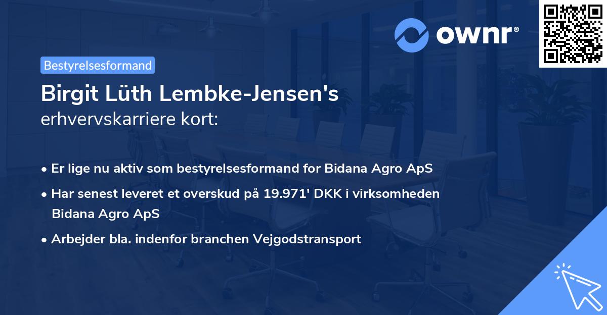 Birgit Lüth Lembke-Jensen's erhvervskarriere kort