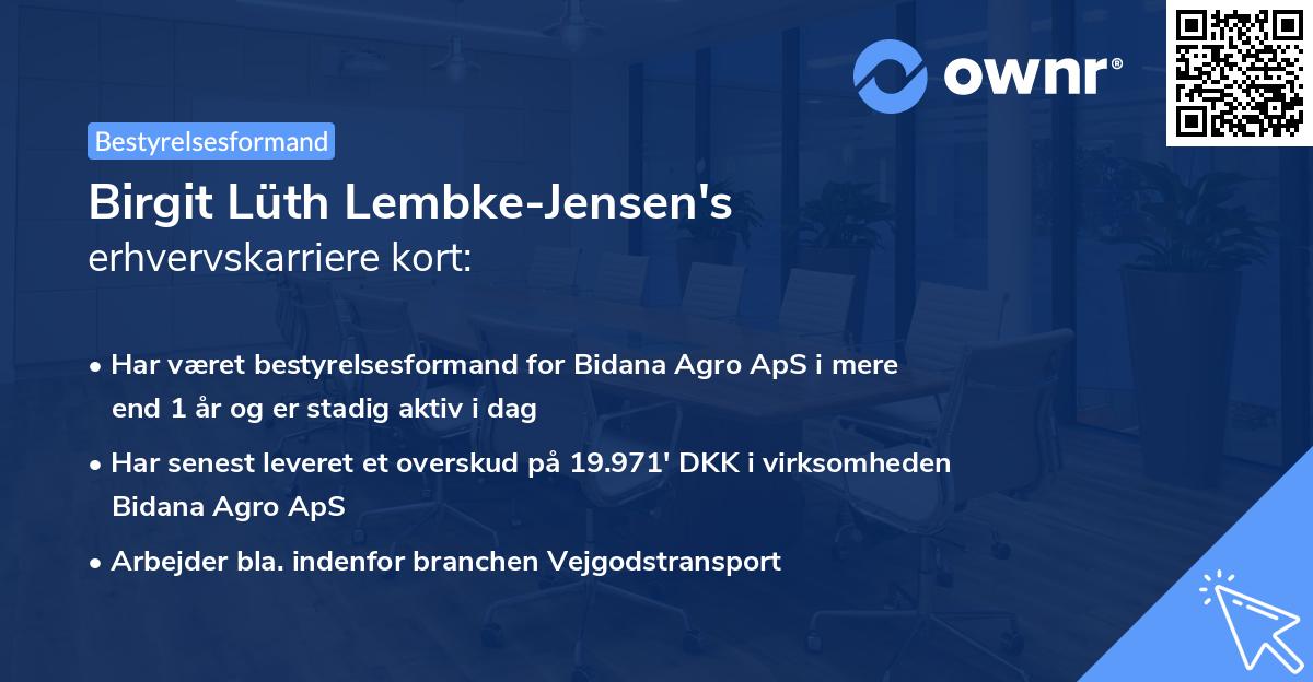 Birgit Lüth Lembke-Jensen's erhvervskarriere kort
