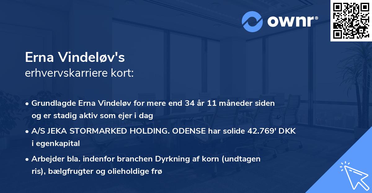 Erna Vindeløv's erhvervskarriere kort