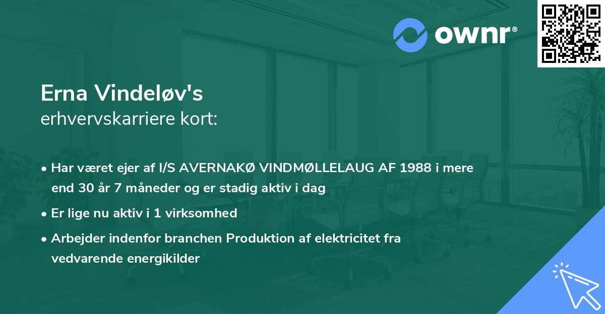Erna Vindeløv's erhvervskarriere kort