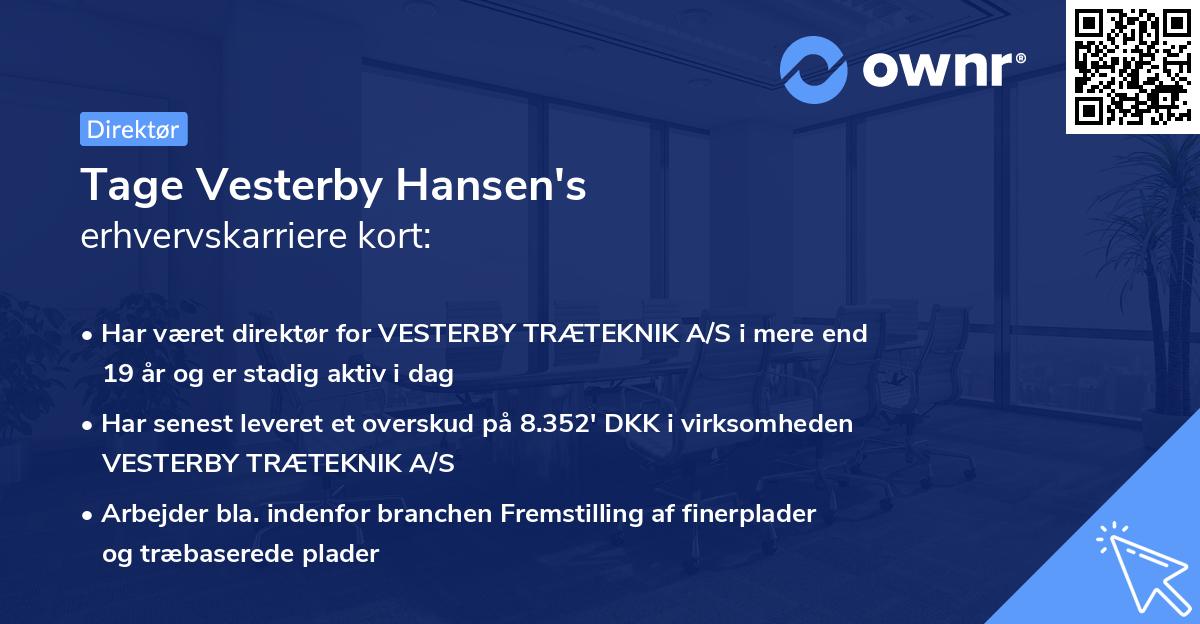 Tage Vesterby Hansen's erhvervskarriere kort