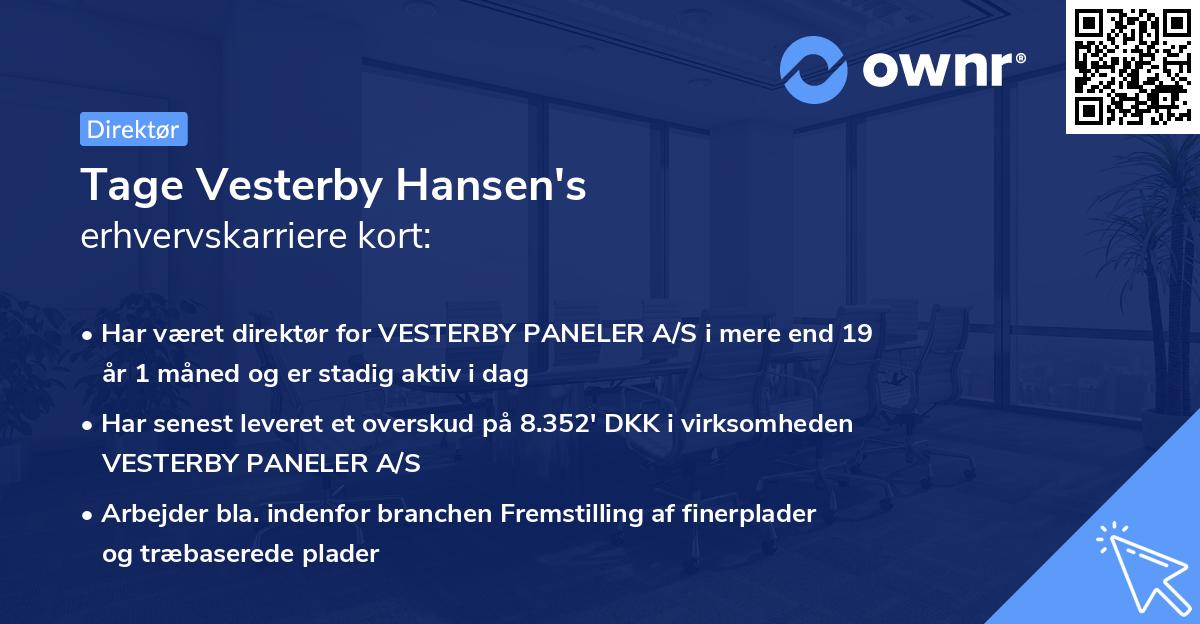 Tage Vesterby Hansen's erhvervskarriere kort